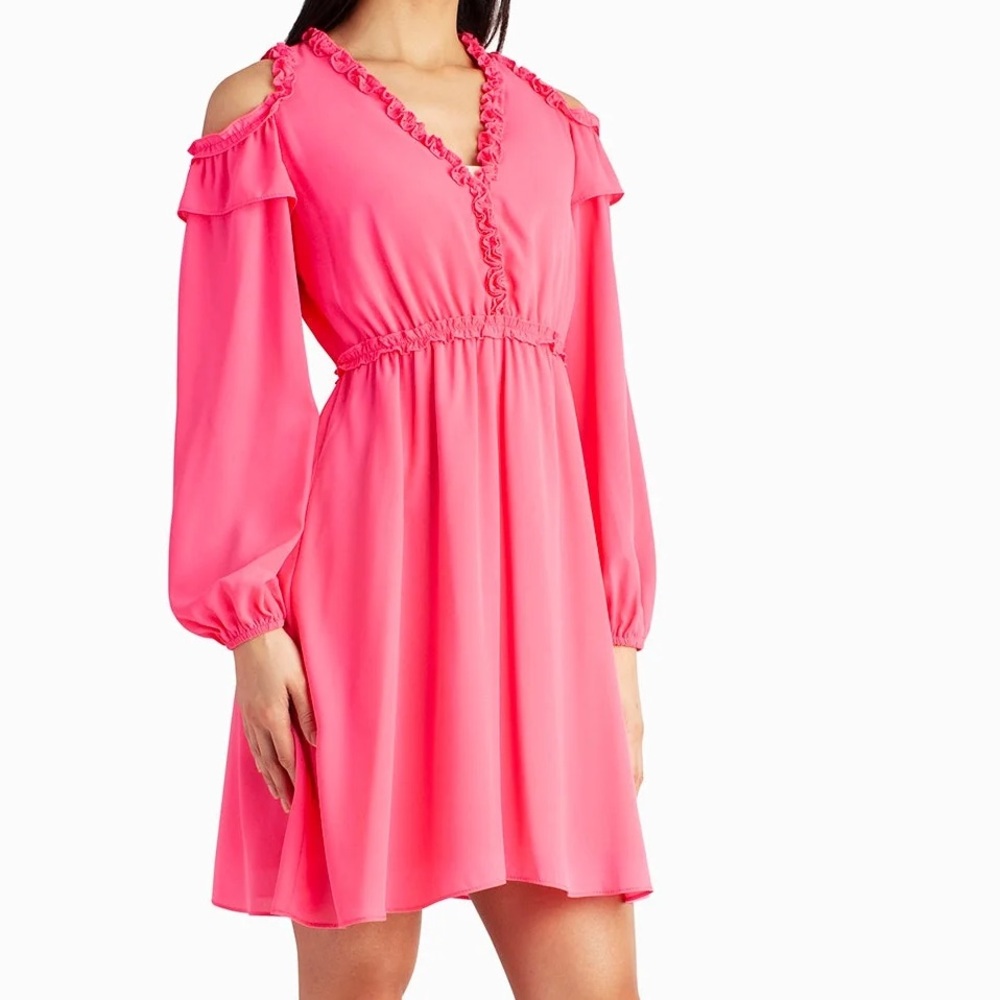 NWT Women’s Nicole Miller Addison Chiffon A-Line Dress Camellia Rose Pink Size 8